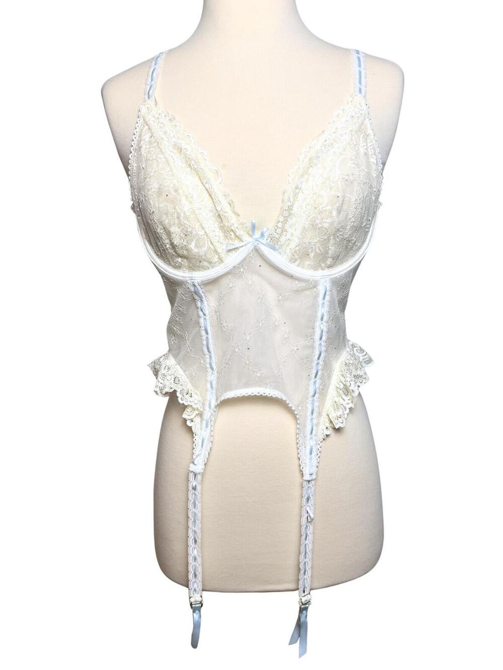 AKIRA White Lace Mesh Garter Corset Bustier Top NWT Size Large